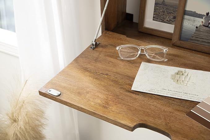 Kate and Laurel Georgie Rustic Wood Floating Desk; 26 x 6 x 30; Natural Wood; Bohemian Computer Desk for Home Office with Folding Design