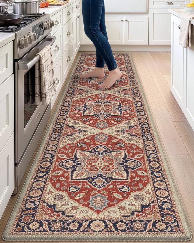 DEXI Kitchen Floor Mats Cushioned Anti Fatigue, 23x107 Rubber Wide Standing Comfort Runner Rug,Red and Black