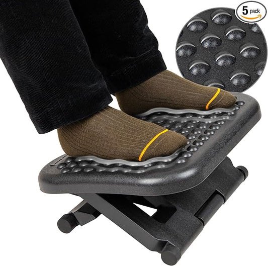 Mind Reader Foot Rest, Under Desk at Work, Ergonomic, Height Adjustable, Office, Plastic, 17" L x 13" W x 6.25" H, Black (Pack of 5)