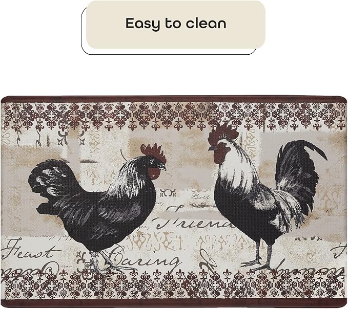 Anti-Fatigue Floor Comfort Mat - 18 x 30 Inch (Rooster) - Waterproof Non-Slip Rug - Easy to Clean Cushioned Mat for Kitchen, Bathroom, Standing Desk & Office - Achim Home Decor (Pack of 2)