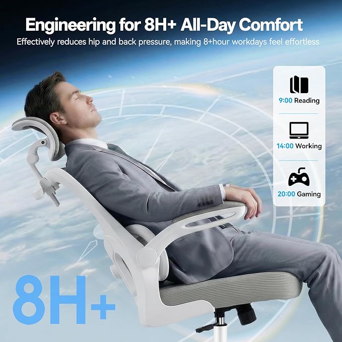 AreShark Office Chair Ergonomic Desk Chairs with Adjustable Lumbar Support& Headrest Hanger, High Back Breathable Mesh Chair with Wheels, Rolling Swivel Comfy Task Computer Chair for Home Work Gaming