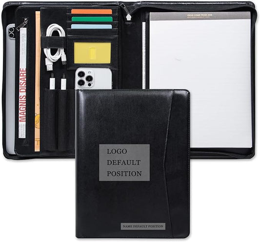 Calfinder Personalized Portfolio for Women&Men, Free Name Engrave,Customized Leather Padfolio with Logo or Name, Business Portfolio with A4 Writing Pad Holder for Resume,Gift for Father's Day