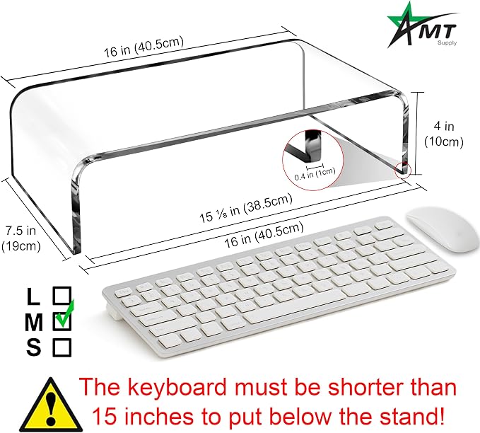 AMT Premium Acrylic Clear Monitor Stand Laptop/PC/Multimedia Monitor Riser for Home Office