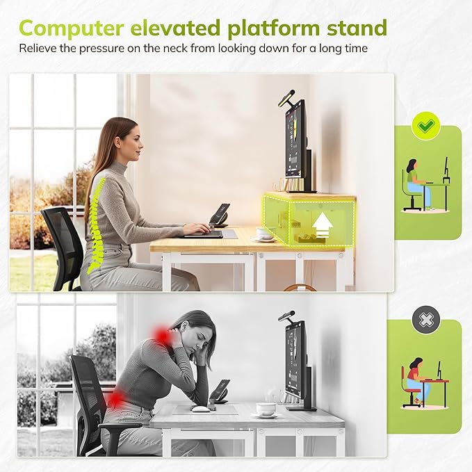 Folding Desk,Foldable Computer Desk with Monitor Stand,39.4 Inch Gaming Desk with LED Lights & Hooks,Space Saving Sofa Table for Couch,Home Office Desk for Bedroom Living Room,Oak