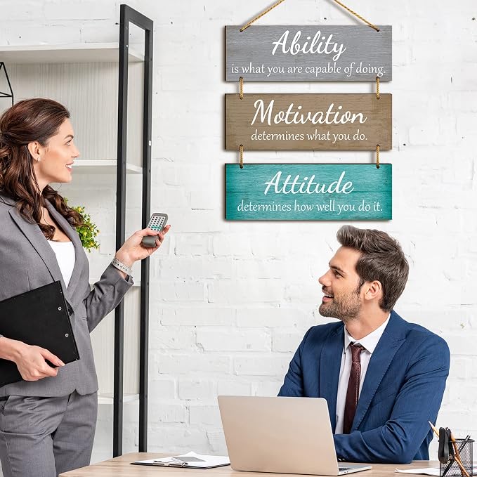 Jetec Office Wall Decor Sign Inspirational Motivational Plaques with Sayings Rustic Wooden Hangings Ability Sign for Coworker Holiday Gift Office Home Artwork Decoration(Bright Color)