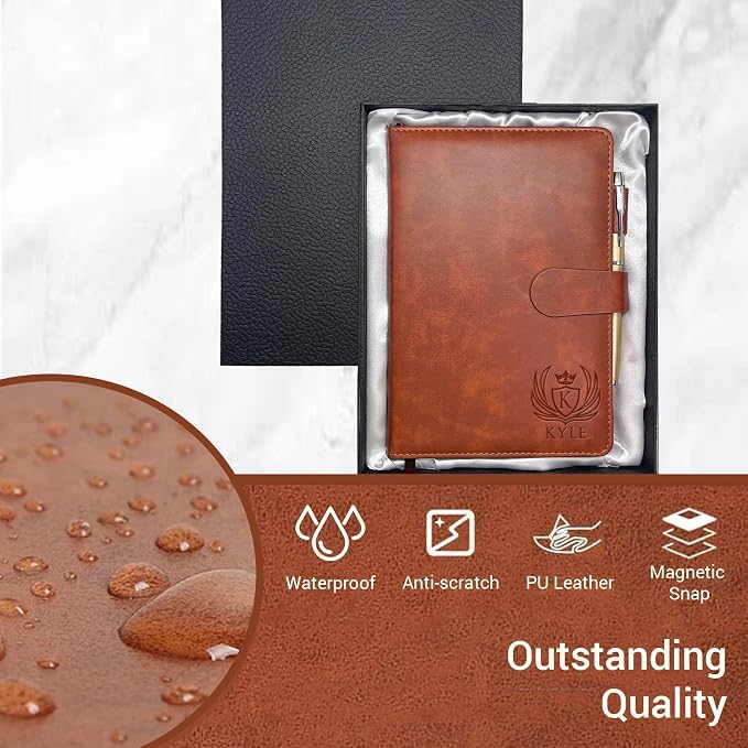 Personalized Notebook with Gifts Box and Pen, Monogrammed Leather Journal, Custom Gifts for Women, Men, Engraved Journals To Write In, Birthday, Graduation, Father’s Day, Corporate, Business Gift