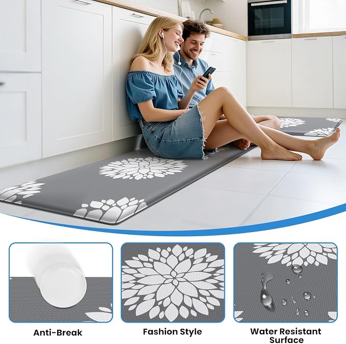 2PCS Kitchen Mats for Floor, Anti Fatigue Non-slip Larger Grey Rug | Soft Kitchen Rugs for Home, Cushioned Standing Desk Mat, Comfort Mat for Office, Sink, Laundry, 17.3" x 59" + 17.3" x 30"