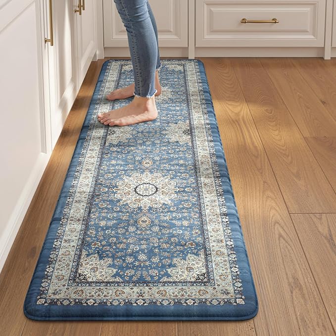 Collive Kitchen Rugs Anti Fatigue, Cushioned Kitchen Floor Mats Waterproof, Non Skid Comfort Standing Mats for Office, Sink, Laundry, 17”x59”, Blue