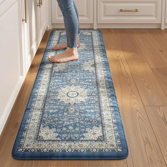 Collive Kitchen Rugs Anti Fatigue, Cushioned Kitchen Floor Mats Waterproof, Non Skid Comfort Standing Mats for Office, Sink, Laundry, 17”x59”, Blue