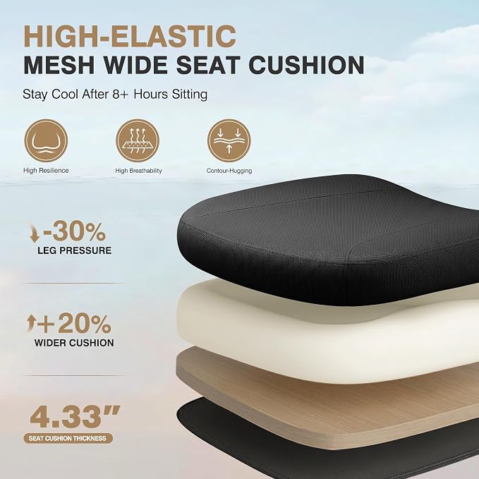 Ergonomic Office Desk Chair, Mesh Office Chairs Comfy for Prolonged Sitting | Segmented Spine Support, Adjustable Lumbar Support for Back Pain Relief, Computer Chair for Home Office, 300LBS, Black