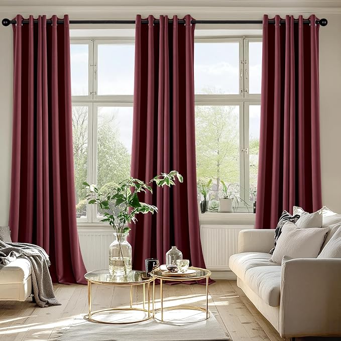 MIULEE Blackout Curtains for Bedroom Living Room 2 Panels, Thermal Insulated Room Darkening Drapes Grommet Noise Reducing Light Blocking Window Treatments 90 Inches Long 40x90 Inch Burgundy Red