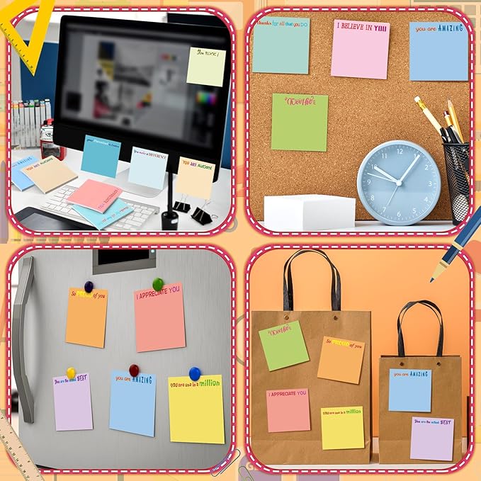 Yinder 12 Pcs Inspirational Sticky Notes Thank You Gift Motivational Sticky Note Pad Employee Appreciation Gift Bulk for Staff Coworker Teacher Nurse Office Groups 3 x 3'' (Appreciation,Simple Color)