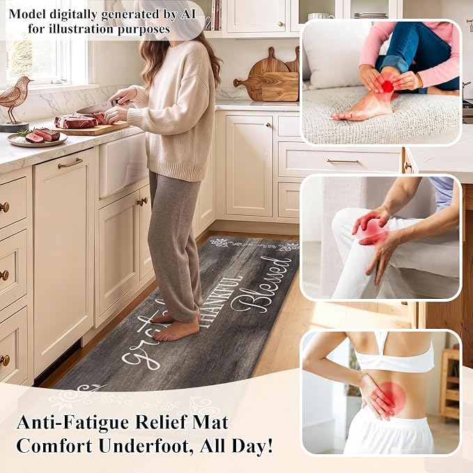 HEBE Anti Fatigue Kitchen Rugs Set of 2, Non Slip Cushioned Kitchen Mats for Floor, Waterproof Farmhouse Kitchen Carpet Set Comfort Standing Desk Mat for Sink,Office,Laundry