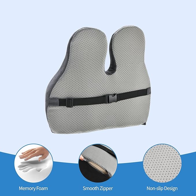 Lumbar Support Pillow for Office Chair - Memory Foam Back Cushion for Chair, Car, Couch - Lumbar Pillow Promotes Better Posture, Back Pain Relief with Adjustable Strap & Non-Slip