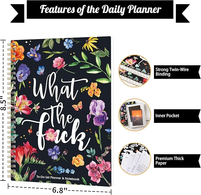 Daily Planner Undated - 6.8" x 8.5", To Do List Notebook & Planner with Hourly Schedule, Spiral To do List Notepad to Organize Your Tasks And Appointments, 120 Pages, Inner Pocket