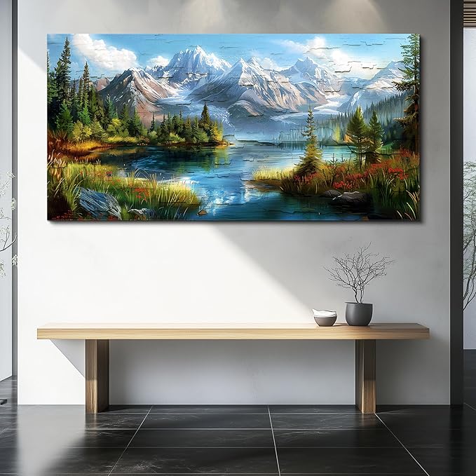 FUHAIHUA Canvas Wall Art For Living Room Large Wall Decor For Office Modern Bedroom Decoration Mountain Rivers Landscape Pictures Farmhouse Painting Artwork Wall Mural Aesthetic Home Decor 30x60 In