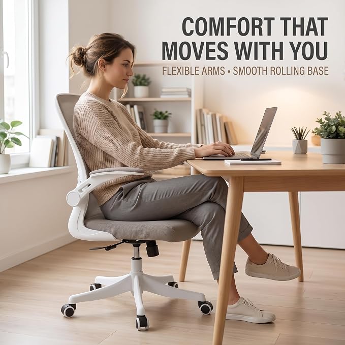 Ergonomic Office Desk Chair, 90°-125° Tilt Back Home Desk Chair with 360° Swivel & Mute Wheels, High Back Mesh Computer Chair for Adults with Lumbar Support, 330 LBS Capacity(01Khaki)