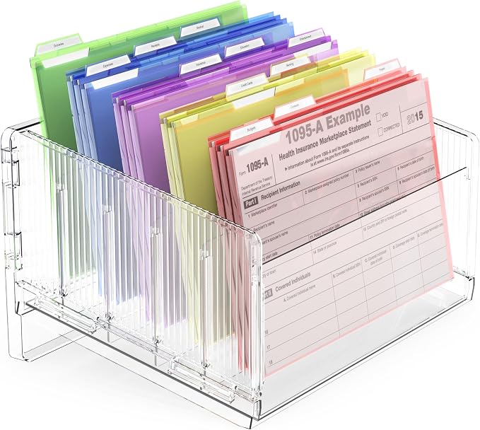 File Sorter Organizer, 5 Sections Acrylic Letter Tray 2 Pack | Desk Mail Organizer Letter Holder for Envelopes, Mail, Electronics