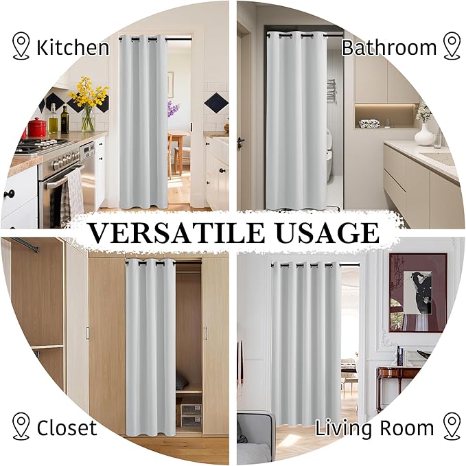 RYB HOME 100% Blackout Door Curtain for Doorway/Open Closet, Privacy Temporary Door for Bedroom/Kitchen/Laundry/Patio, Thermal Insulated Drapes, White, W34xL80, 1 Panel