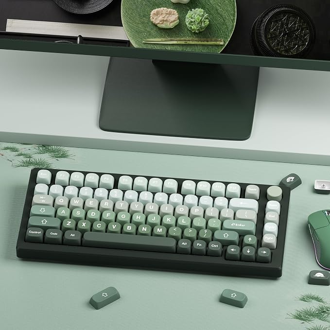 XVX Matcha Wagashi PBT Keycaps-MOA Keycap, Custom Keyboard Keycaps 60 65 75 100 Percent, 5 Side Dye Sublimation Keycap, 132 Keys Key caps Set for Cherry Gateron MX Switches Keyboards, Gradient Green