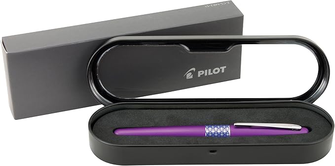 PILOT MR Retro Pop Collection Fountain Pen in Gift Box, Purple Barrel with Elipse Accent, Medium Point Stainless Steel Nib, Refillable Black Ink (91444)