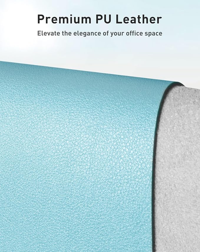 Aothia Faux Leather Desk Mat - Large Mouse Pad, Non-Slip PU Leather Blotter, Waterproof Writing Surface for Office and Home (Blue Topaz, 40" x 24")