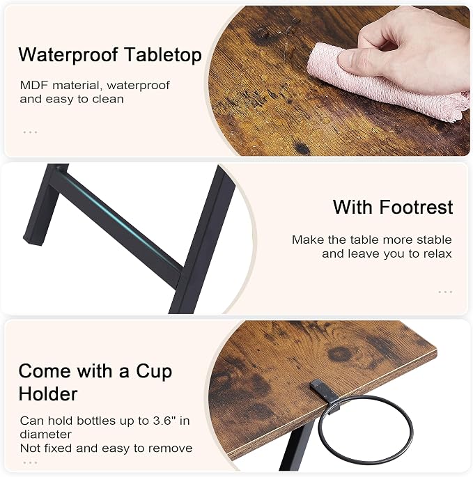 VECELO Folding TV Tray for Eating Set of 2, Portable Dinner/Snack Table with Cup Holder for Couch, Living Room and Small Space, Antique Brown