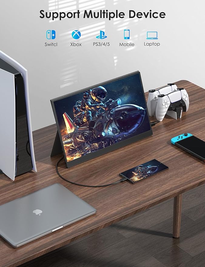 17.3" Portable Monitor, 1080P FHD, 144Hz, IPS HDR Screen, Travel Monitor for PC Mac Phone Xbox PS5 Switch Laptop, Smart Cover & Speakers