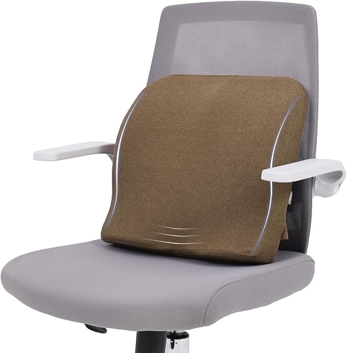 baibu Lumbar Support Pillow for Office Chair, Memory Foam Back Support Cushions Ergonomic Orthopedic Lumbar Pillow for Home, Office, Car, Brown