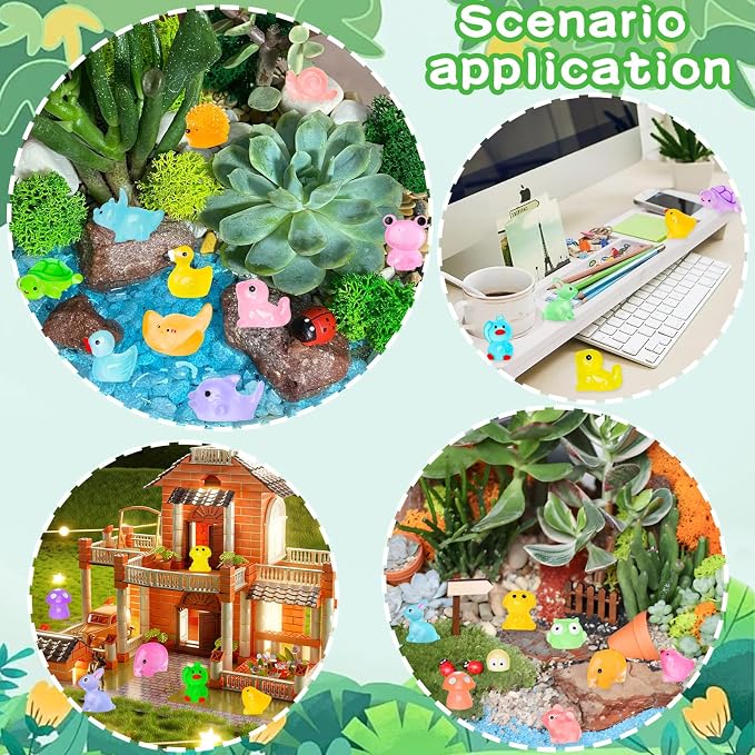 120PCS Luminous Mini Resin Animals 20 Types to Hide Miniature Resin Animals Figures Glow in the Dark Tiny Ducks Owls Frogs Bulk for Micro Landscape Dollhouse Aquarium Potted Fairy Garden DIY Decor