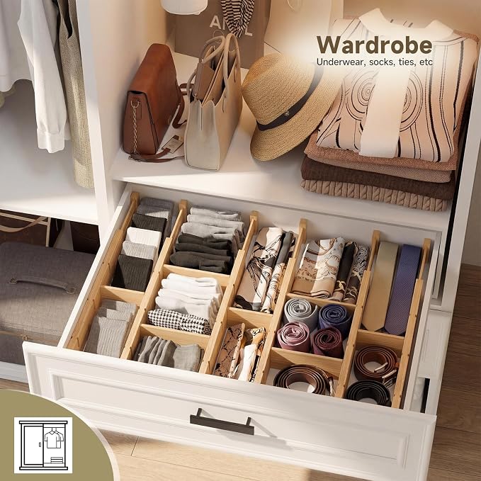 Bamboo Drawer Dividers, Expandable Kitchen Drawer Organizer | Include 4 Dividers, 4 Small Inserts and 4 Medium Inserts for Home, Office, Dressers