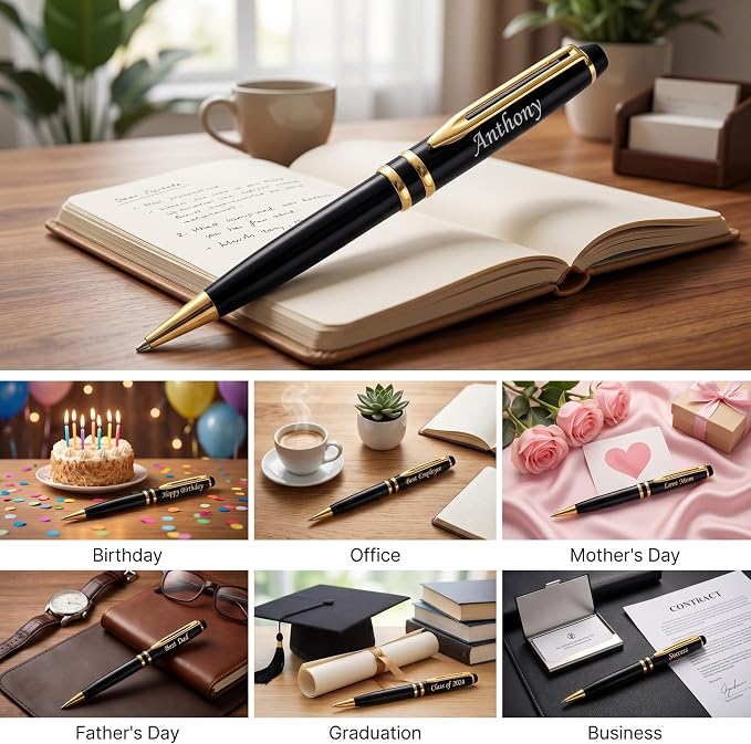 Ancolo Personalized Promotion Pens - Advertising Buesiness Gift Office Writing Set- Engraved with Your Message Name Company Team Name, Phone Number Perfect for Business Men 5 Pens/BOX