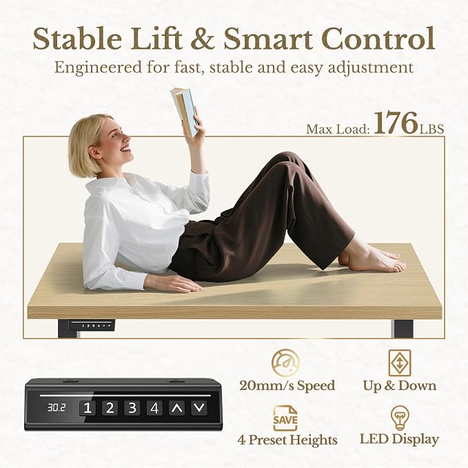 ErGear Electric Standing Desk, 48 Inch Adjustable Height Sit Stand Up Desk with 1.18" Thickness Whole-Piece Desktop, Computer Office Desk for Home Office, Light Walnut