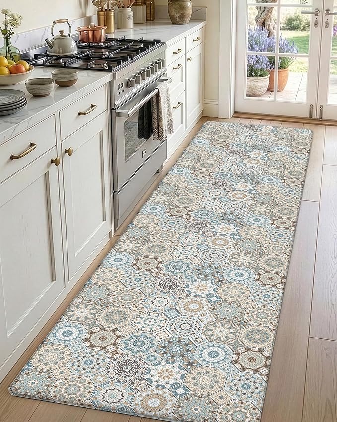 DEXI Anti Fatigue Kitchen Mats for Floor, 23x86, Cushioned Standing Padded Mat Waterproof, Comfort Runner Rug for Laundry Room Office, Light Green