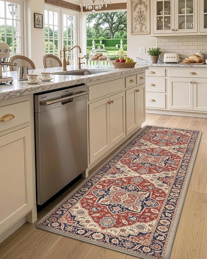 DEXI Kitchen Floor Mats Cushioned Anti Fatigue, 23x107 Rubber Wide Standing Comfort Runner Rug,Red and Black