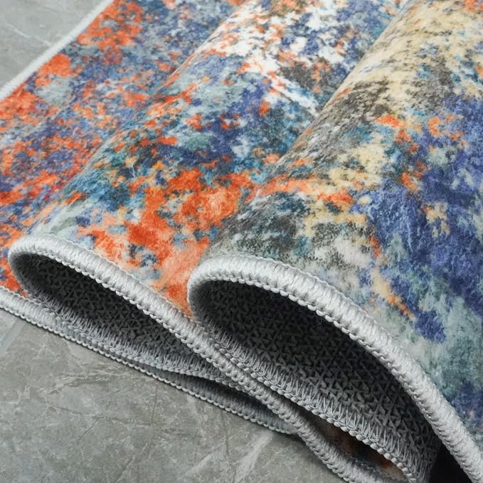 2x6 Hallway Washable Runner Rug - Modern Abstract Stain Resistant Rug Runner for Kitchen Home Indoor Mat for Laundry, Bedroom Non Slip Thin Super Soft Room Decor Floor Carpet 2x6 Colorful/Multi