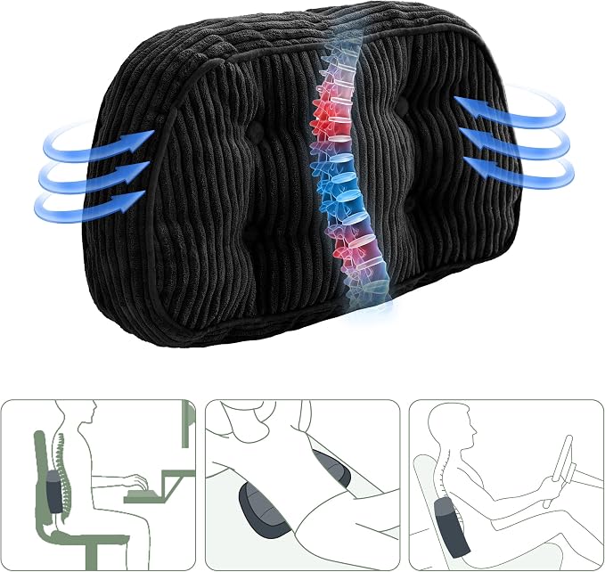 HIGOGOGO Lumbar Support Pillow for Recliner Chair/Accent Chair/Couch/Office Chair, Tufted Corduroy Back Support Cushion for Elderly, Recliner Cushions for Back Rest, Pain Relief, Reading, Black