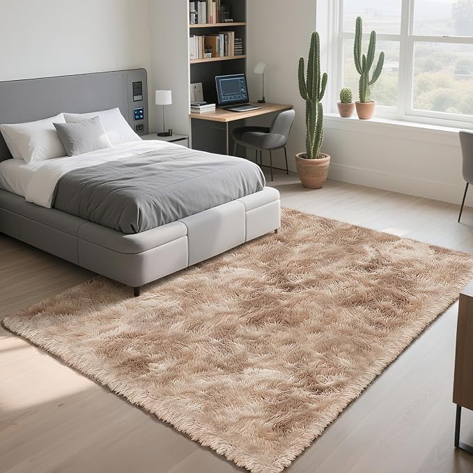 yongyangjuxin Fluffy Rug Shag Area Rug, Mottling Beige 6x9 Area Rugs for Living Room, Large Shag Area Rugs for Bedroom Room Home Decor, Upgrade Anti-Skid Rectangular Fuzzy Rugs