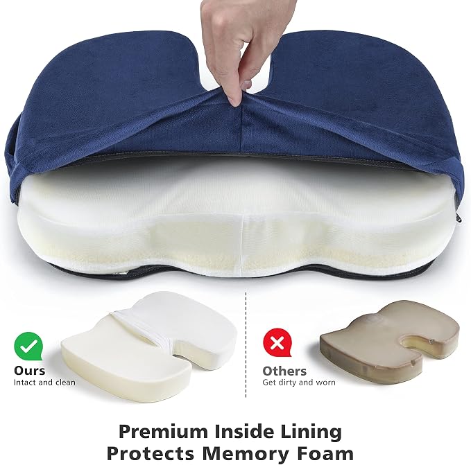WAOAW Car Seat Cushion, Coccyx Cushion, Tailbone Pain Relief Cushion, Memory Foam Chair Pad for Back, Coccyx, Tailbone Pain Relief