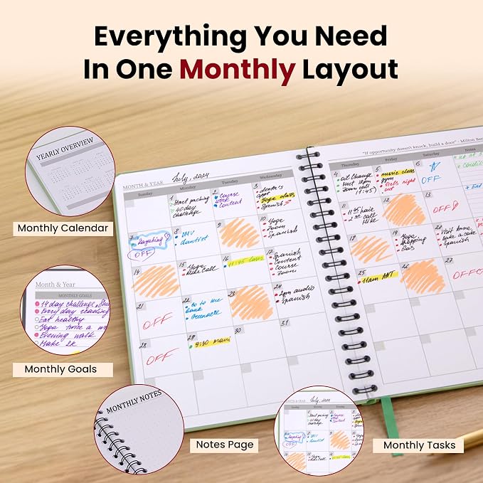 Undated Monthly Planner 2026 2027-18 Month Calendar Planner Book for School, Office and Home - Simplified Hardcover Blank Planners for Goals, Tasks and Dates - B5 Beige