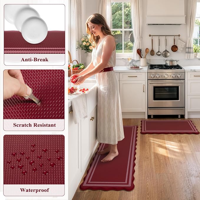 KIMODE Anti Fatigue Kitchen Mats, Christmas Decor Red Kitchen Runner Rugs | Padded Kitchen Mat for Floor,Comfort Standing Desk Mat,Cushioned Kitchen Mats for Floor Laundry Office Bath Sink Dormitory