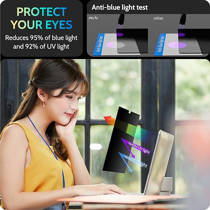 Magnetic Laptop Privacy Screen 14 inch for 16:10 Computer Monitor, 14" Removable Anti Glare Protector Blue Light Filter Shield Compatible with Lenovo Hp Dell Acer Asus Thinkpad Envy Xps