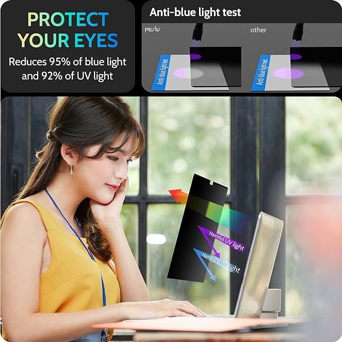 Peslv Magnetic Laptop Privacy Screen 13.3 Inch for 16:9 Computer Monitor, 13" Removable Anti Glare Protector Blue Light Filter Shield Compatible with Lenovo Hp Dell Acer Asus Thinkpad Envy Xps