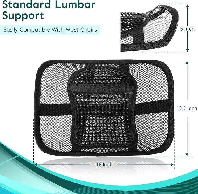 Samyoung 2 Pack Mesh Back Lumbar Support, Back Support Seat Cushion with Breathable Mesh for Office Chairs Car 12” x 16” | 12 x 16 Inch Breathable Double-Layer Mesh Back Support with Elastic Chair Strap & Support Beads for Firm, Comfortable Support