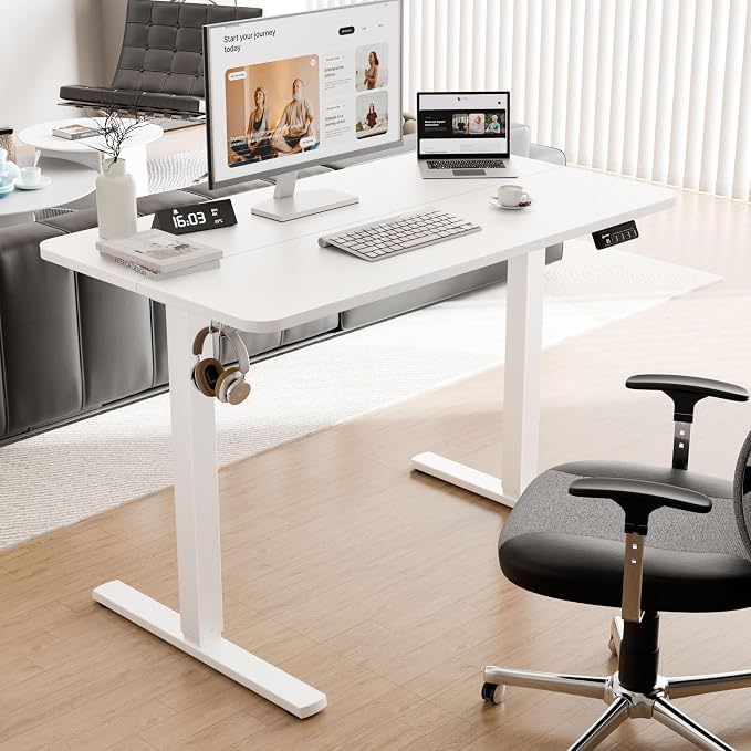 43"x24" Standing Desk,Height Adjustable Sit-Stand Desk Home Office, White | Electric Adjustable Standing Desk, Sit to Stand Computer Office Desk with Splice Board, Memory Preset, Lifts 28.7''-46.5"