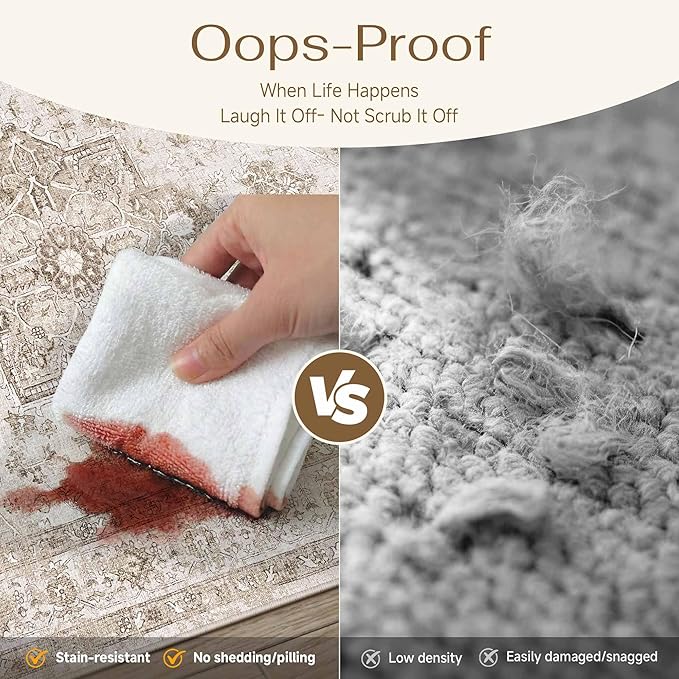 PureCozy Taupe Area Rug 3x4 Washable Vintage Carpet for Office Kitchen Non Slip Retro Distressed Door Mat Low Pile Soft Oriental Medallion Thin Small Throw Rug Entryway Bedroom Bathroom Dining Room