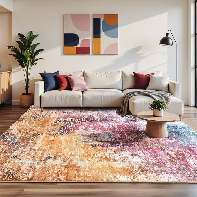 Macgace Washable Abstract Rug, 5x7 Modern Area Rugs with Non-Slip Rubber Backed for Living Room, Thin but Soft Contemporary Carpet Kitchen Bedroom Dining Room Decor, Galaxy