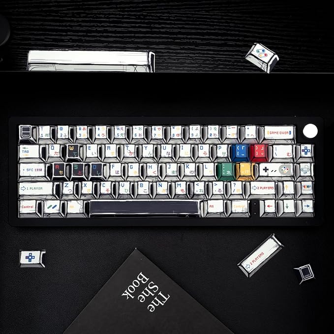 Manga Style PBT Keycaps Set, Cherry Profile Pixel Game Theme Key Cap, Dye Sub Keyboard caps 135 Keys Custom Keycaps for Cherry Gateron MX Switches Mechanical Keyboards