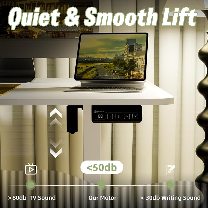 ERGOMAKER 55"x24" Standing Desk, Height Adjustable Sit-Stand Office,White | Electric Adjustable Standing Desk, Sit to Stand Computer Office Desk with Splice Board, Memory Preset, Lifts 28.7''-46.5"