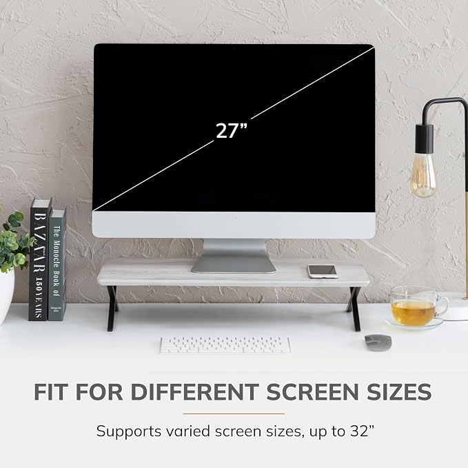 Anji Mountain Monitor Stand - Desktop Organizer & Laptop Riser, Ergonomic Monitor Riser, Space-Saving Monitor Stand for Desk, Durable Construction, Easy Assembly, Ideal for Home & Office,White Wash